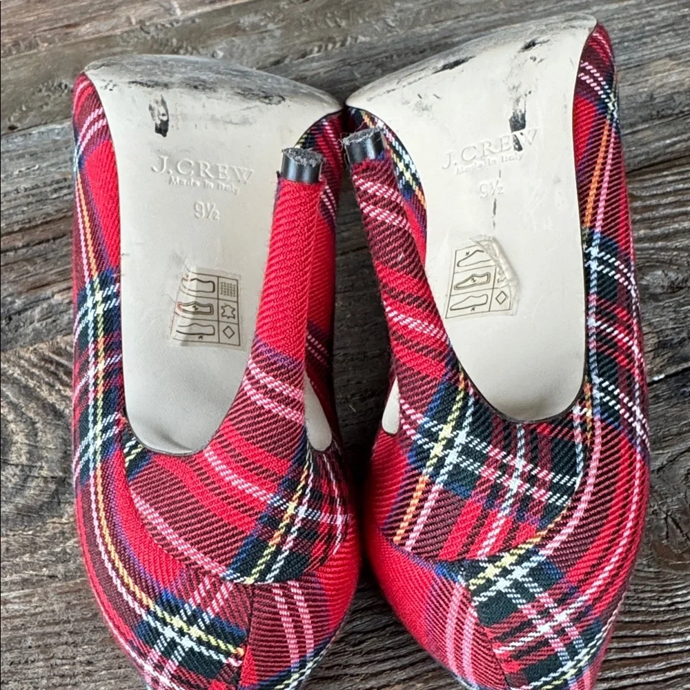 J. crew Lucie tartan plaid heel with‎ sequin star embellishment EUC size 9.5
